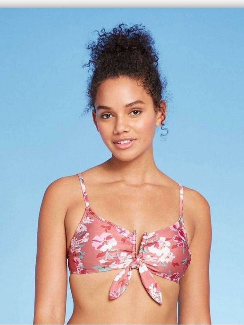 Xhilaration floral Swim Top with Front Tie Accent